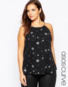 Asos Curve High Neck Cami In Glitter Star Print - Multi