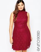 Asos Curve Lace Skater Dress With High Neck - Oxblood