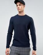Produkt 100% Cotton Textured Knit Sweater - Navy