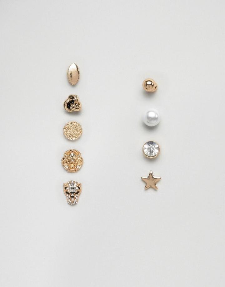 New Look 9 Pack Mixed Stud Earrings - Gold