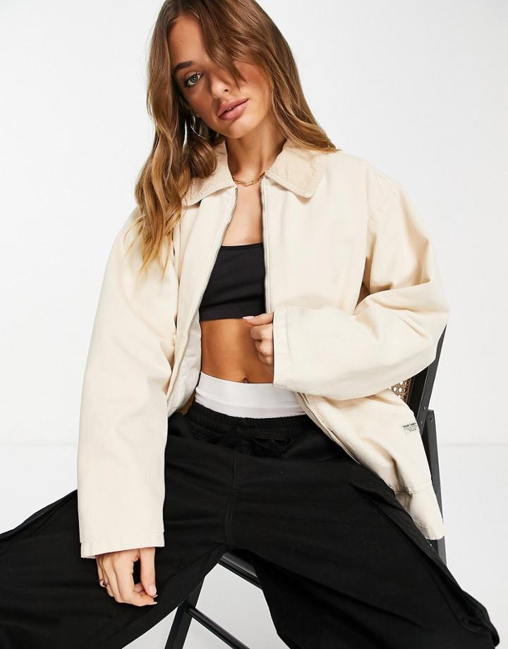 Topshop Oversized Zip Through Work Jacket In Ecru-white