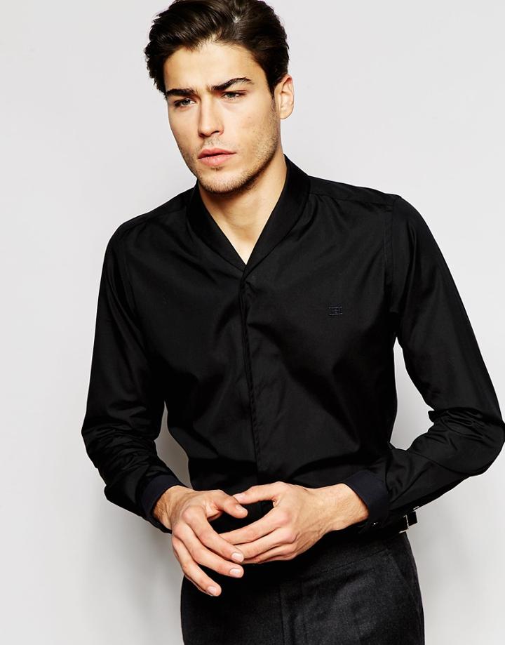 Hart Hollywood By Nick Hart Shawl Collar Shirt In Slim Fit - Black