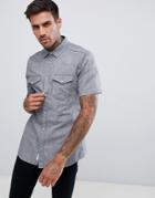 River Island Regular Fit Western Denim Shirt In Gray Wash