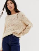 Only Pointelle Sweater In Beige-gray