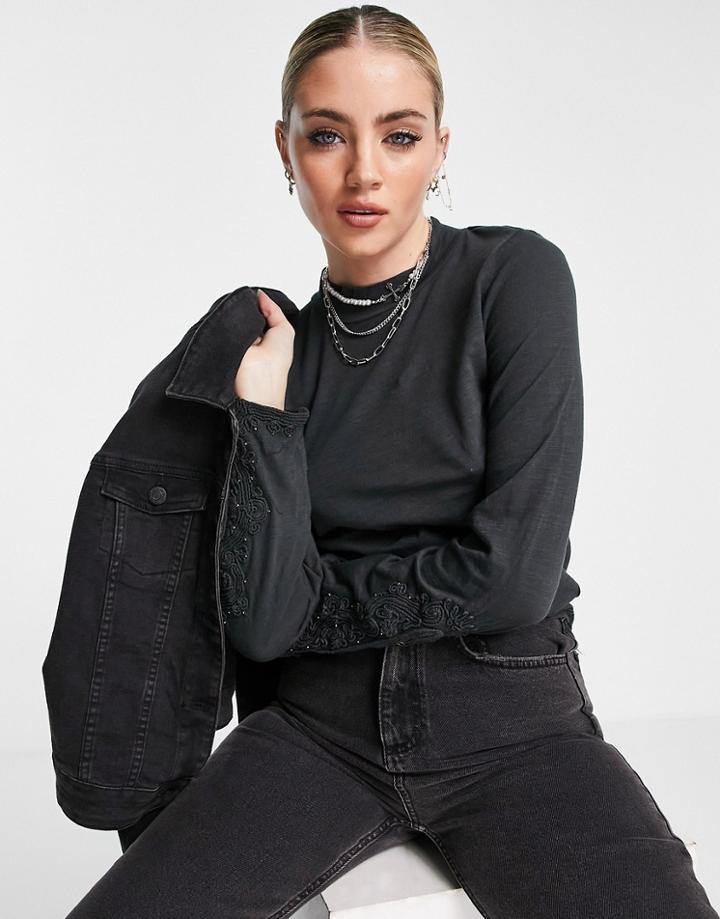 Free People Hooked On You Sleeve Detail Top In Black