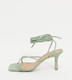 Asos Design Wide Fit Hailey Strappy Tie Leg Mid Heel Sandals In Sage-green