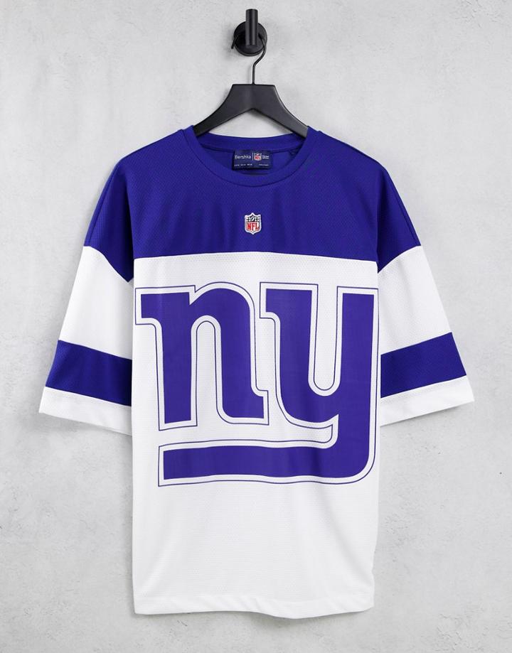 Bershka Nfl Giants Oversized Varsity T-shirt In Blue Mesh-blues