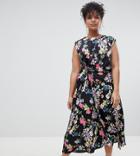 Asos Design Curve Drape Midi Dress In Floral Print - Multi