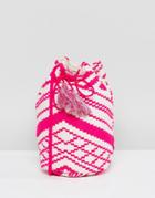 Ashiana Embroidered Across Body Bucket Bag With Tassel Detail - Pink