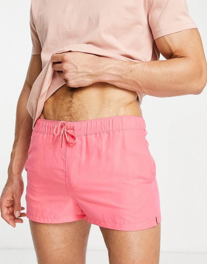 Asos Design Swim Shorts In Coral Super Short Length-pink