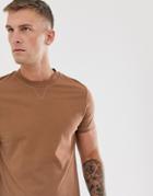Asos Design T-shirt With Contrast Stitching In Brown