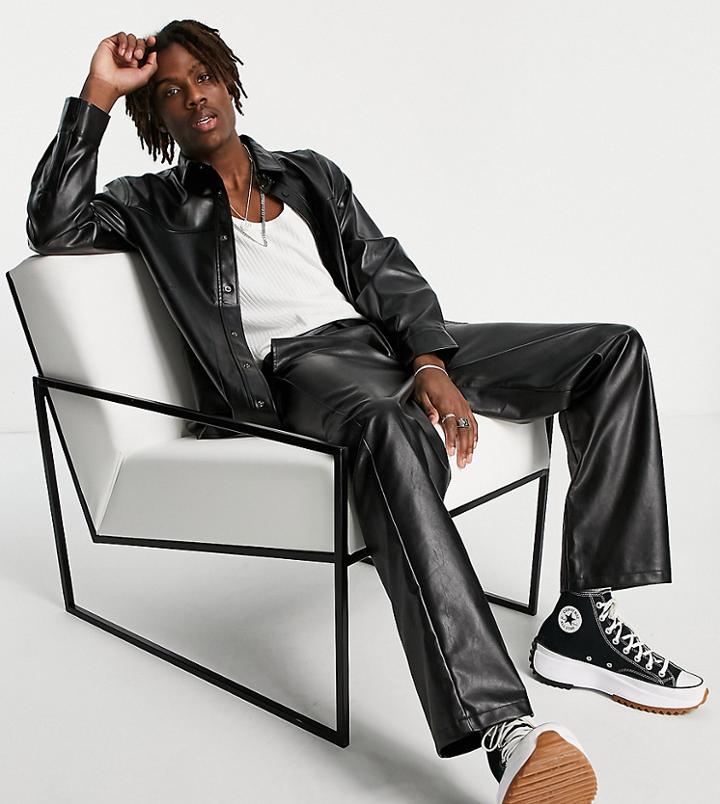 Reclaimed Vintage Inspired Leather Look Dad Fit Pants In Black