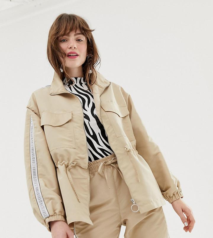 Monki Oversized Utility Jacket With Drawstring In Beige