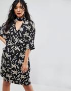 Liquorish Floral Print Oversized Midi Dress With Choker Neck - Multi