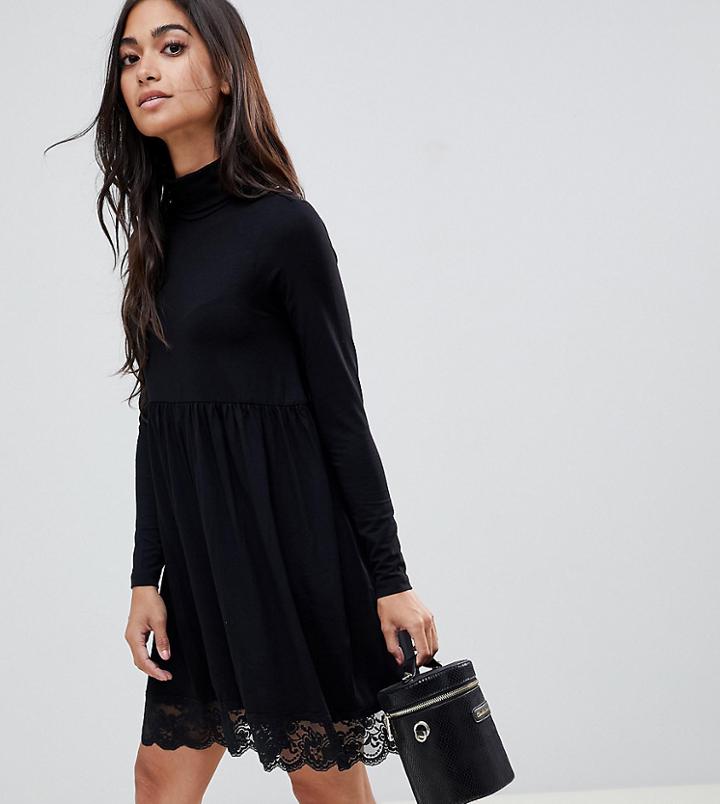 Asos Petite Turtleneck Skater Dress With Lace Hem