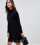 Asos Petite Turtleneck Skater Dress With Lace Hem