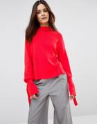 Asos Sweater With Extra Long Sleeves And Cuff Detail - Red