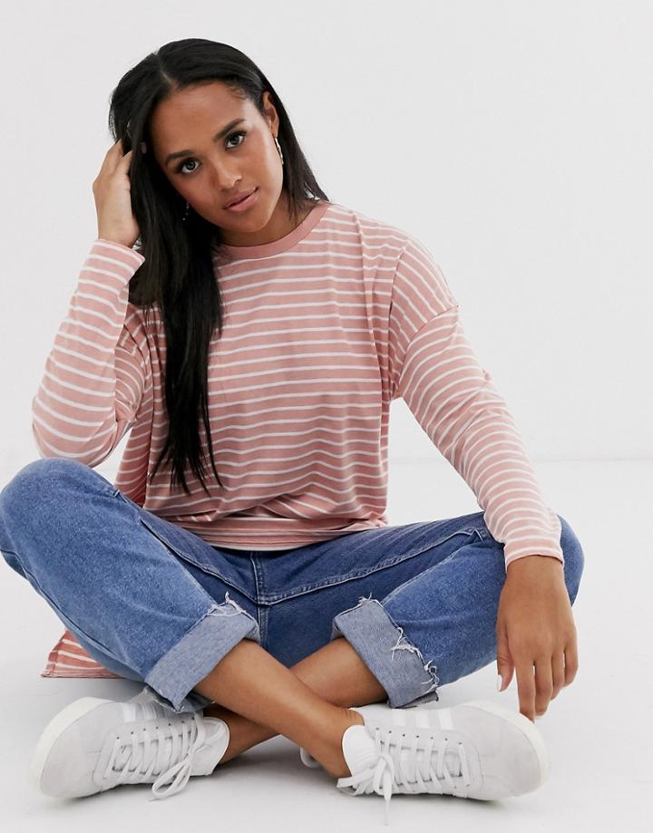 Asos Design Oversized T-shirt In Burnout Stripe With Long Sleeve
