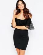 Oh My Love Lace Off The Shoulder Bodycon Dress - Black