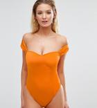 Asos Design Fuller Bust Exclusive Bardot Supportive Swimsuit Dd-g - Orange