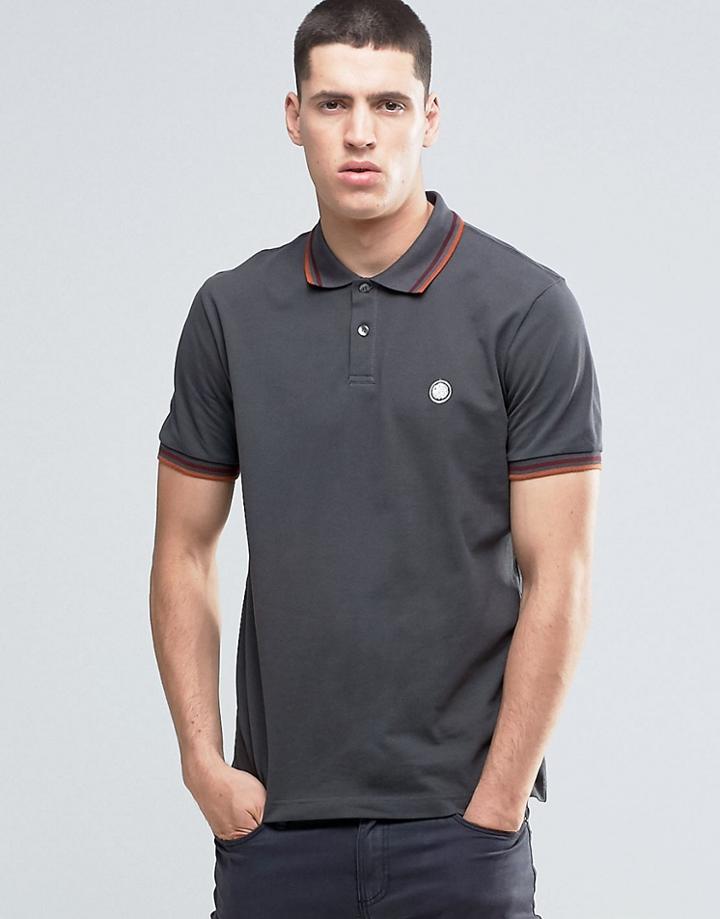 Pretty Green Polo Shirt With Twin Tip In Slim Fit Gray - Gray