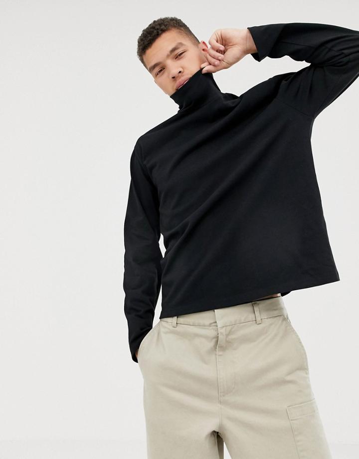 Asos White Loose Fit Long Sleeve T-shirt With Turtleneck - Black