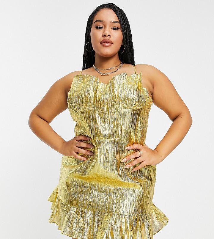 Collective The Label Curve Exclusive Cupped Metallic Mini Dress In Gold