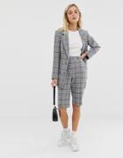 Asos Design City Suit Shorts In Khaki Houndstooth Check-multi