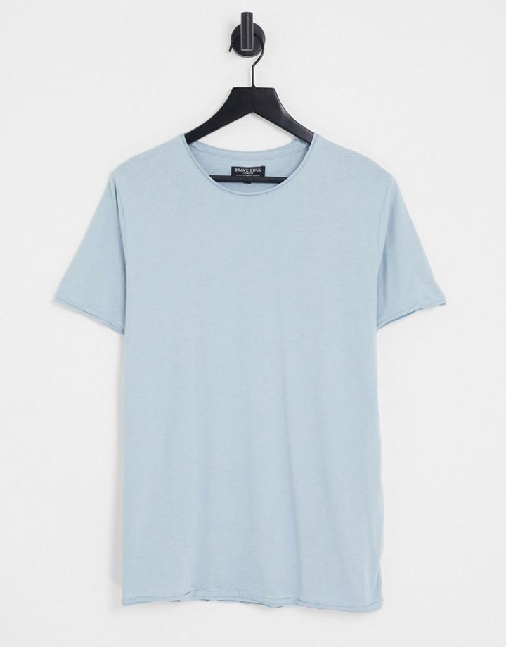 Brave Soul Raw Edge T-shirt In Dusty Blue