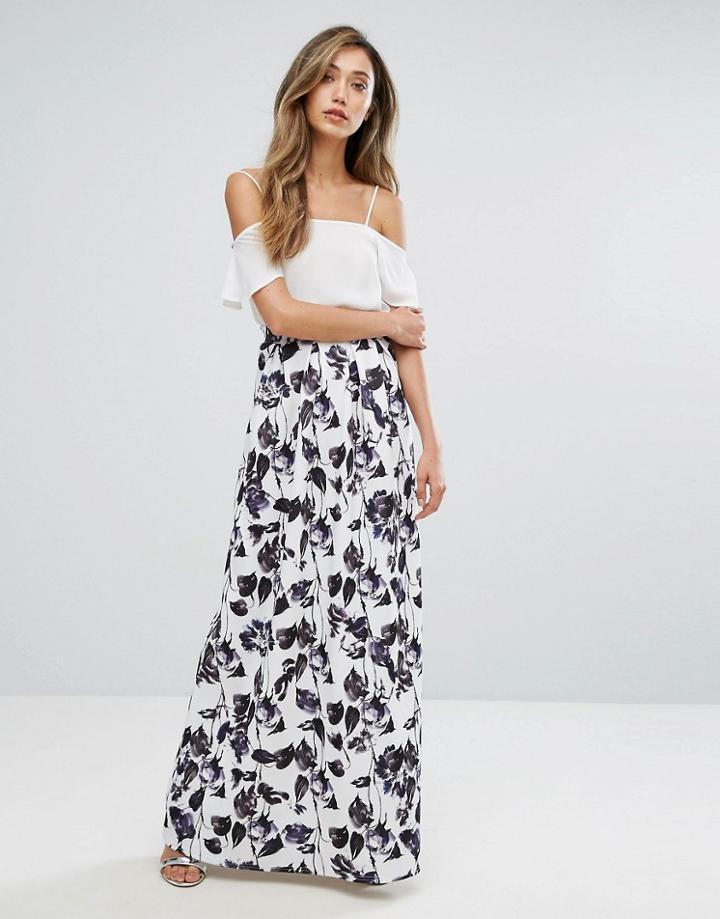 Club L Printed Scuba Prom Maxi Skirt - Black