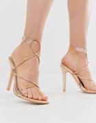Public Desire Senseless Barely There Heeled Sandals In Rose Gold