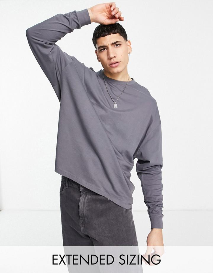 Asos Design Oversized Long Sleeve T-shirt In Washed Black