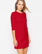 Asos Shift Dress In Ponte With 3/4 Sleeves - Red