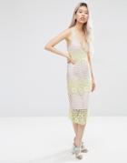 Asos Pastel Stripe Lace Panel Midi Pencil Dress - Multi