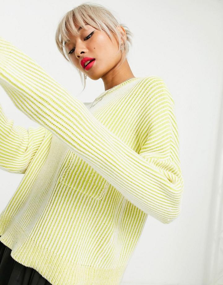 Noisy May Sweater With Pocket Detail In Yellow Stripe