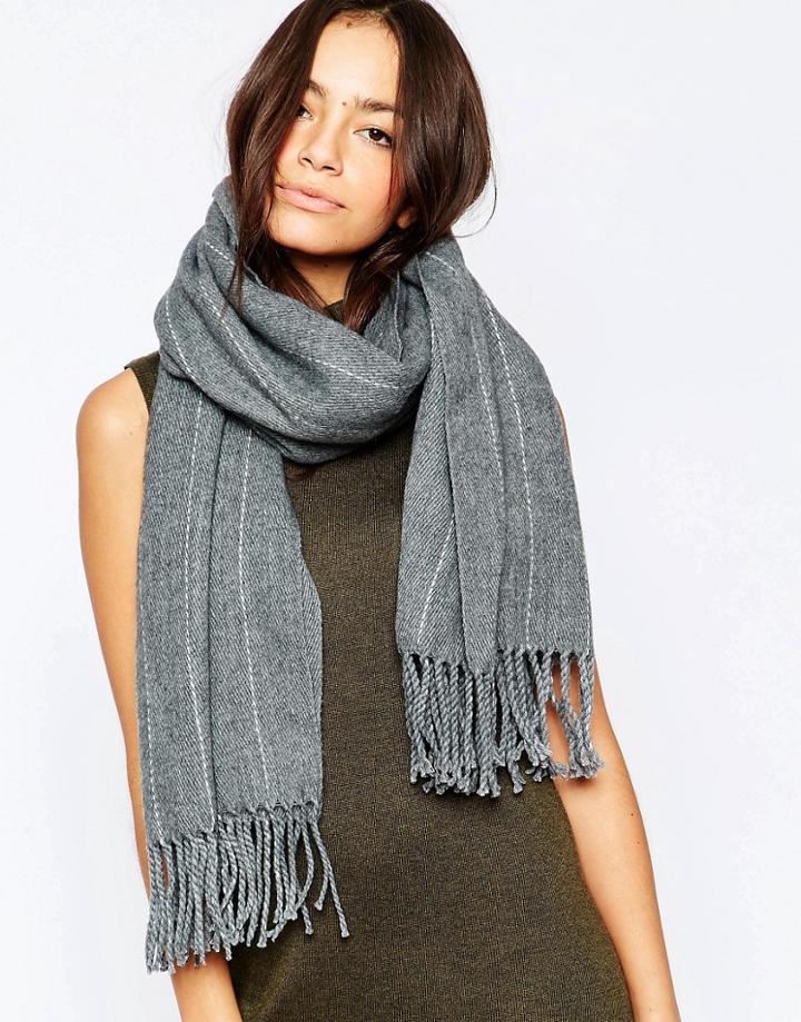 Liquorish Oversized Pinstripe Scarf - Gray