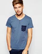 Blend T-shirt Grandad Neck Slim Fit Woven Spot Pocket In Washed Blue - Ensign Blue