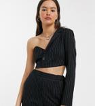 Reclaimed Vintage Inspired One Shoulder Structured Blazer Crop Top