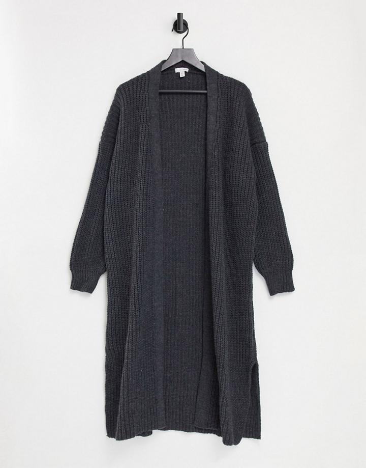 Topshop Maxi Cardigan In Charcoal-grey