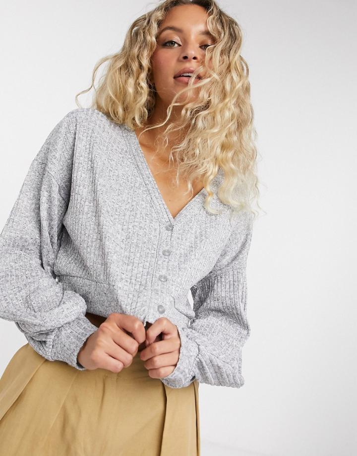 Bershka Ribbed Jersey Cardigan In Gray Heather - Part Of A Set-grey