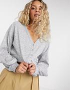 Bershka Ribbed Jersey Cardigan In Gray Heather - Part Of A Set-grey
