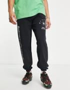 Mennace Sweatpants In Washed Black With Placement Print - Part Of A Set