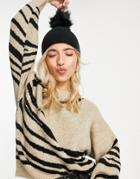 Accessorize Recycled Pom Beanie Hat In Black