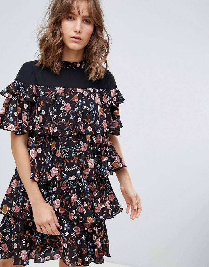 Vero Moda Ruffle Floral Print Mini Dress-multi