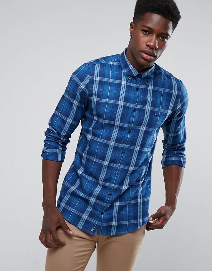 Tommy Hilfiger Einston Check Twill Shirt Buttondown In Slim Fit Blue - Blue