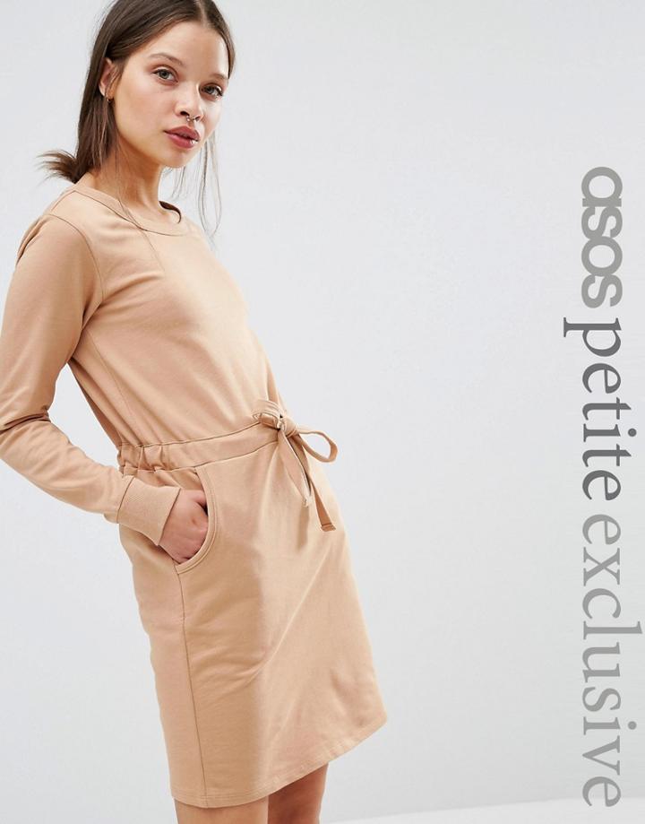 Asos Petite Sweat Dress With Drawstring Waist - Brown
