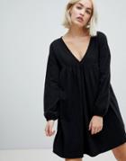 Asos Design Ultimate Cotton Smock Dress With Long Sleeves-black