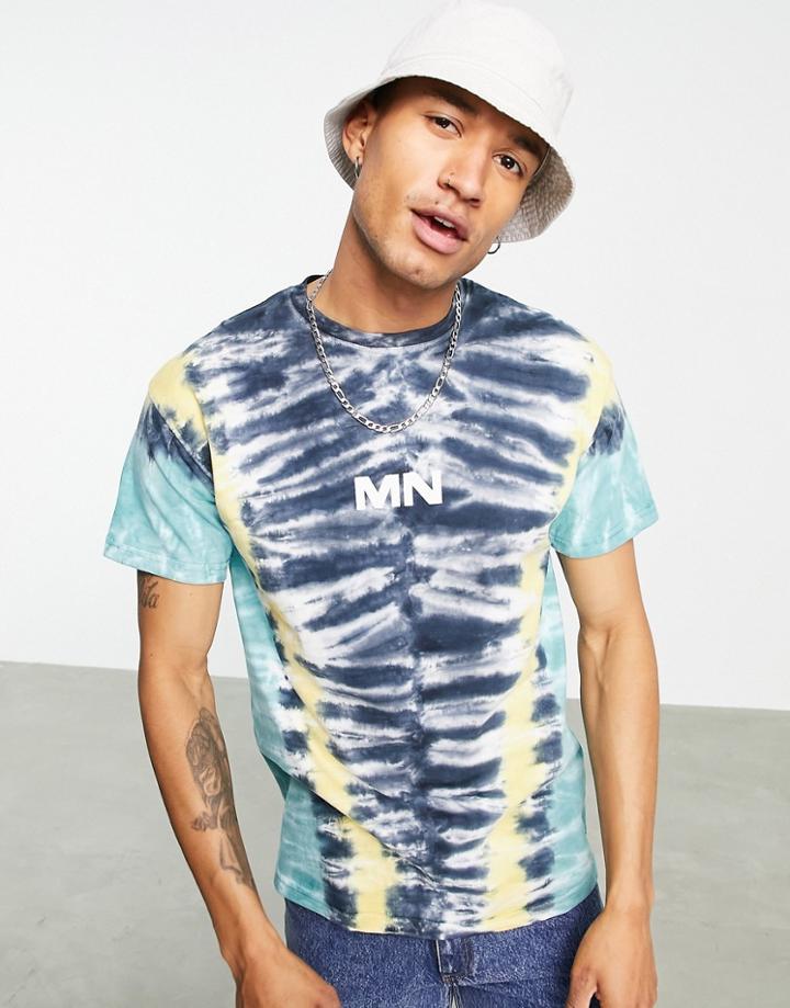Mennace Oversized T-shirt In Black With Chevron Dip Dye In Green And Yellow