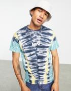 Mennace Oversized T-shirt In Black With Chevron Dip Dye In Green And Yellow