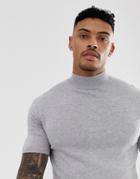 Asos Design Knitted Muscle Fit Turtleneck T-shirt In Gray - Gray